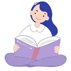 Free book club clipart of a woman in purple pants reading